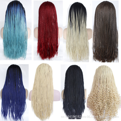 wholesale blonde million braids wig mixed color crochet small box braid synthetic fiber twist braided lace front wig with beads
